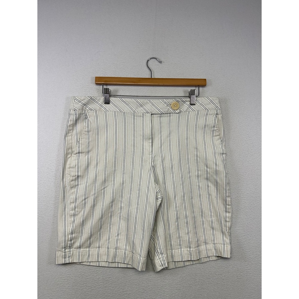 Coastal Preppy Talbots Womens 16 Cream Navy Striped Side Zip Bermuda Shorts